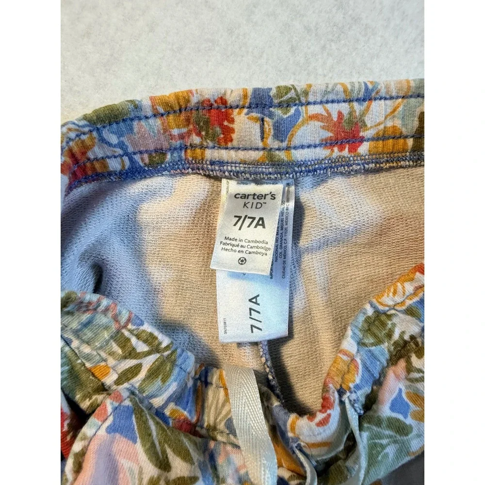 Carters Kid Girls Floral French Terry Shorts Blue Orange Size 7 7A Tropical